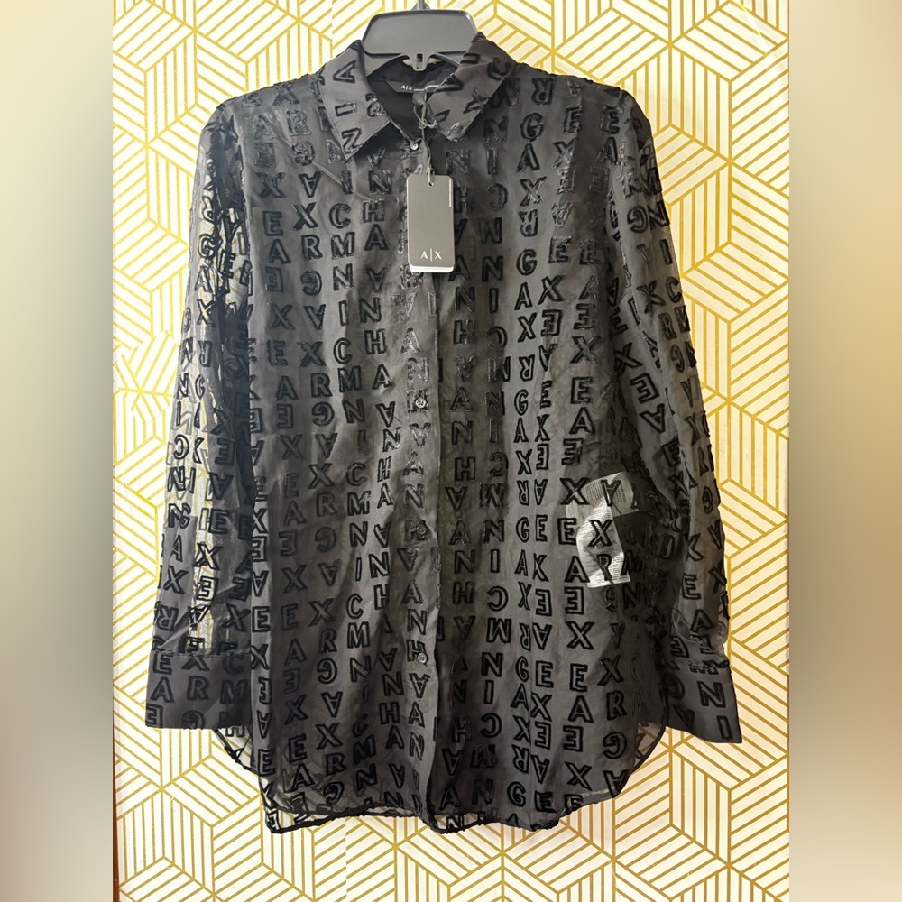 Armani Exchange sheer Logo Pattern Shirt Small